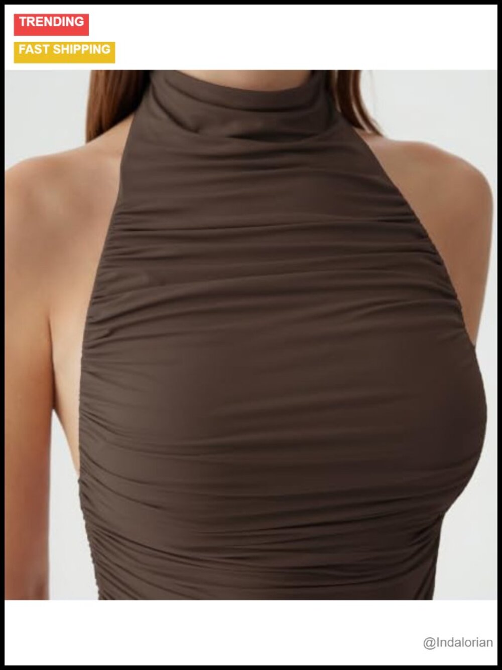 Padded Halter Turtleneck Crop Top Bodycon Tank Ruched Backless Going Out Y2K - Picture 3 of 6